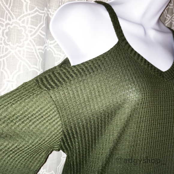 Cold Shoulder 3/4 Sleeve Waffle Knit Dress - Picture 2 of 5